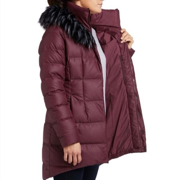 THE NORTH FACE fur hooded down parkina in deep red burgundy size S - Picture 2 of 16